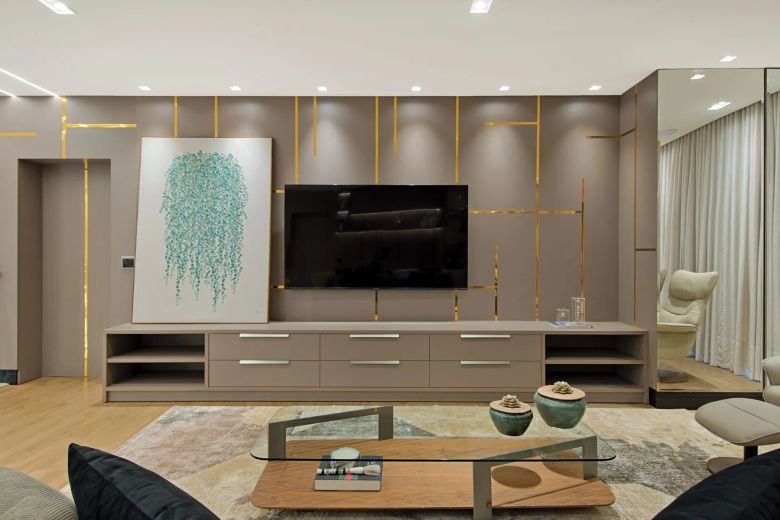 Arquitetura de interiores em Amambai MS - Juliana Saraiva Sala de estar integrada de residência de alto padrão, arquitetura de interiores em Amambai MS